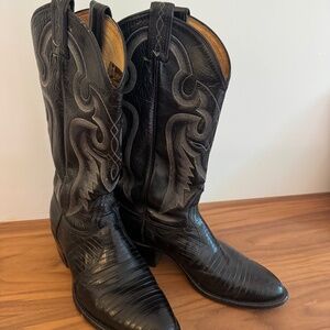 Vintage Tony Lama Gold Label Black Leather Cowboy Boots Sz. 7 1/2 D Style 8539